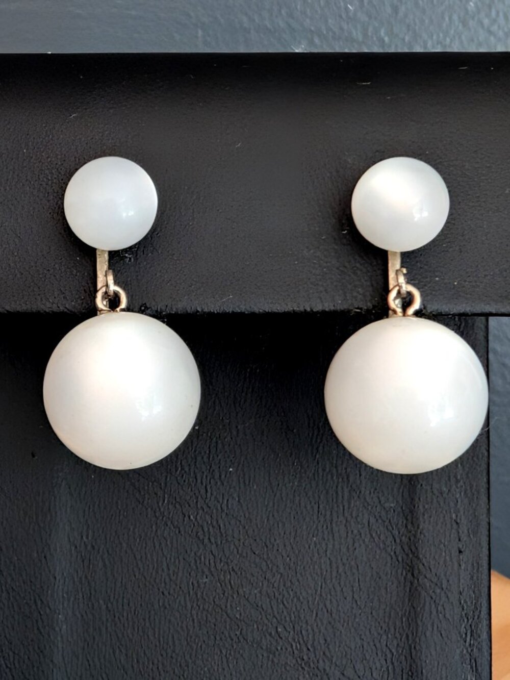 Vintage double moon glow beaded screw back earrings